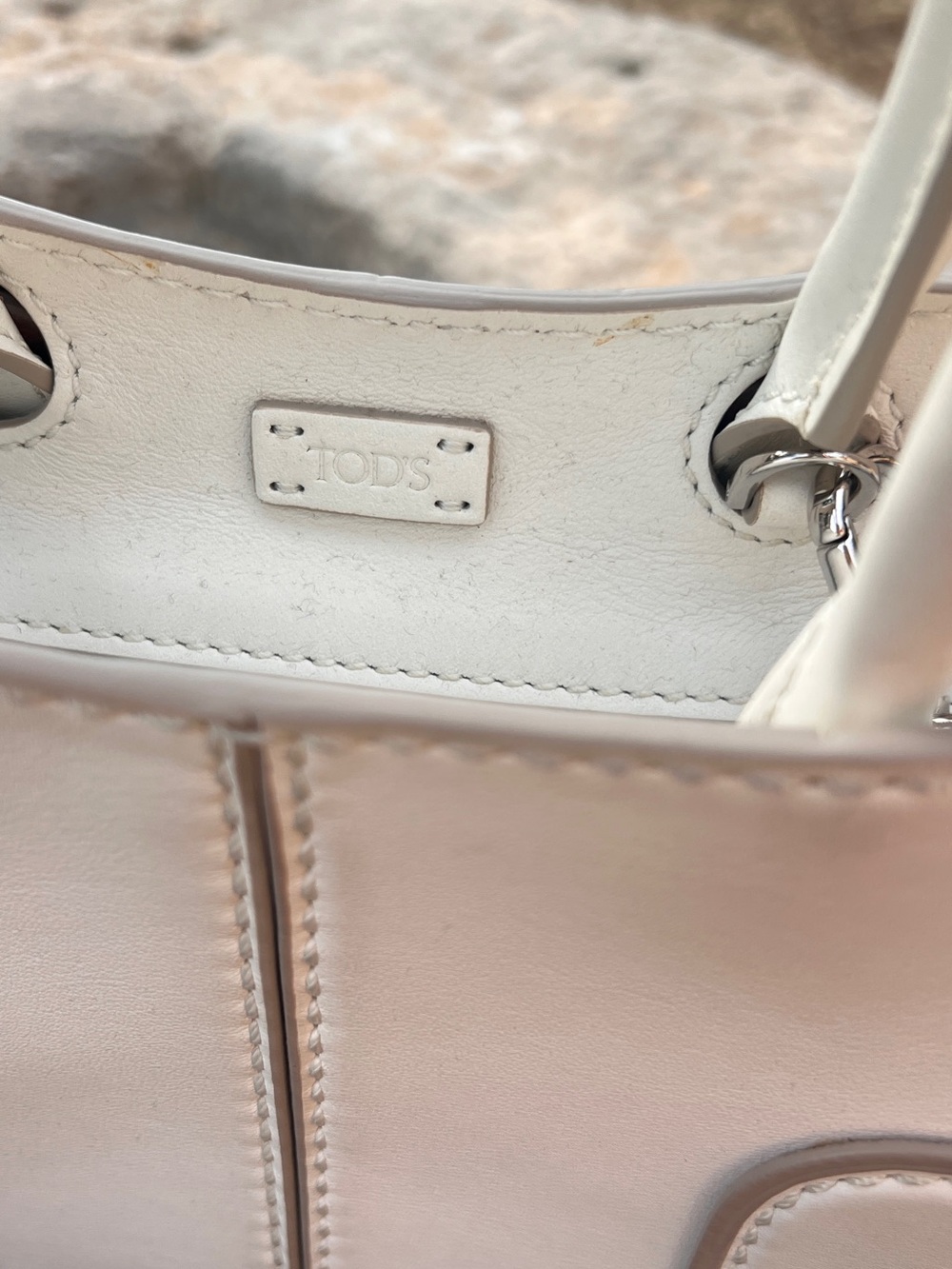 TOD'S White Leather Mini Satchel with Top Handles - Picture 5 of 9